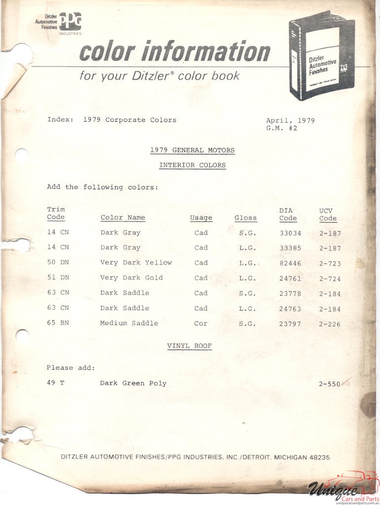 1979 General Motors Paint Charts PPG 8